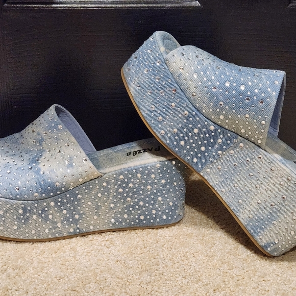 DOLL DENIM FLATFORM EMBELLISHED SANDAL - Picture 3 of 5